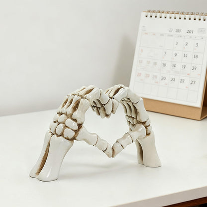 Skeleton Heart Hands Sculpture - 9.45" Gothic Home Decor, White Aesthetic Skeleton Hands Statue for Halloween, Dark Romance Heart Gesture Figurine for Shelf, Desk, Mantle, Macabre Wedding Decor