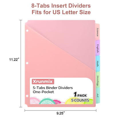 5 Tabs Dividers with Pockets for 3 Ring Binder, 5 Counts Binder Dividers for US Letter Size, Binder Dividers with Tabs for School Office Organization(XY025) (12)