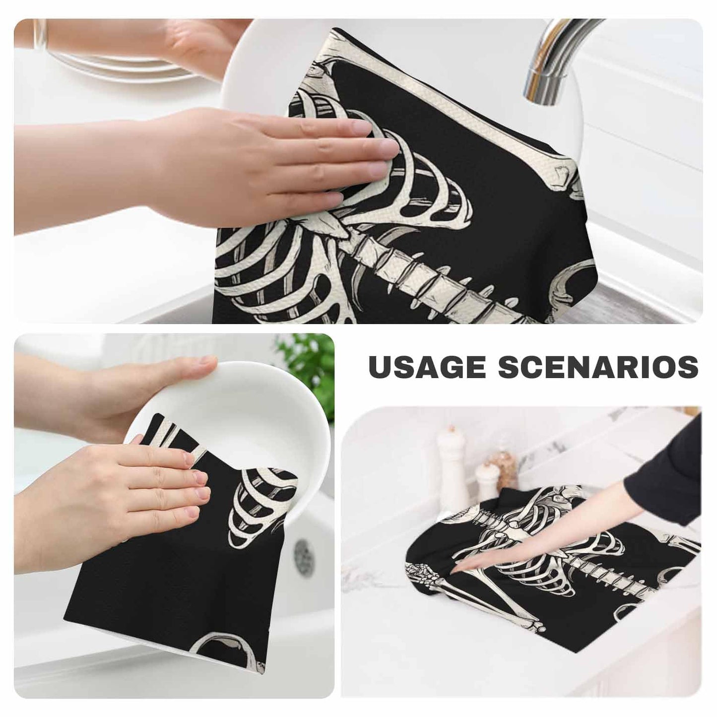 Gakycpen Human Skeleton Posing Kitchen Towels Spooky Halloween Soft and Super Absorbent Dish Towels 2 Pack 16 X 24 Inches