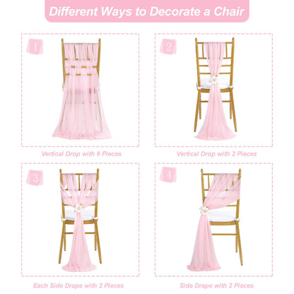 Fanqisi Pink Chair Sashes 16 Pieces 240cm Long Chair Bows Sashes Sheer Tulle Flowy Fabric for Wedding Aisle Chairs Decoration