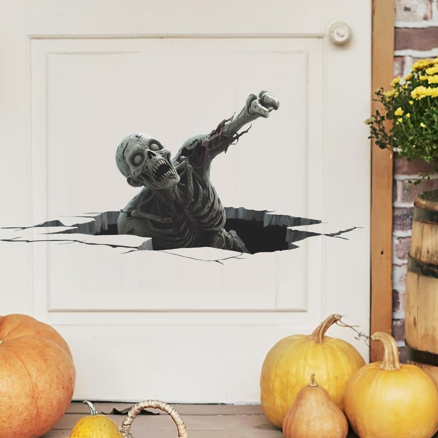 IARTTOP 3D Halloween Party Window Stickers (90x30cm)Horror Zombie Wall Decals Halloween Breaking Through Walls Stickers Spooky Skeleton Window Decal for Haunted House Horror Party Bathroom Decoration