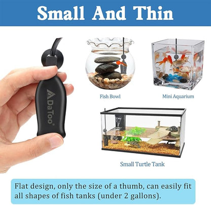 DaToo Super Mini Aquarium Heater 6 Watts Small Fish Tank Flat Heater 6W with Free Thermometer Strip Submersible Slim Betta Heater for Up to 2 Gallon Desktop Aquariums