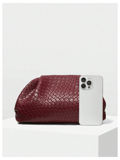 QWINEE Women's Woven Evening Bag Dumpling Clutch Purse No Strap Handbags Elegant Faux PU Leather Clutch Bag Burgundy One-Size