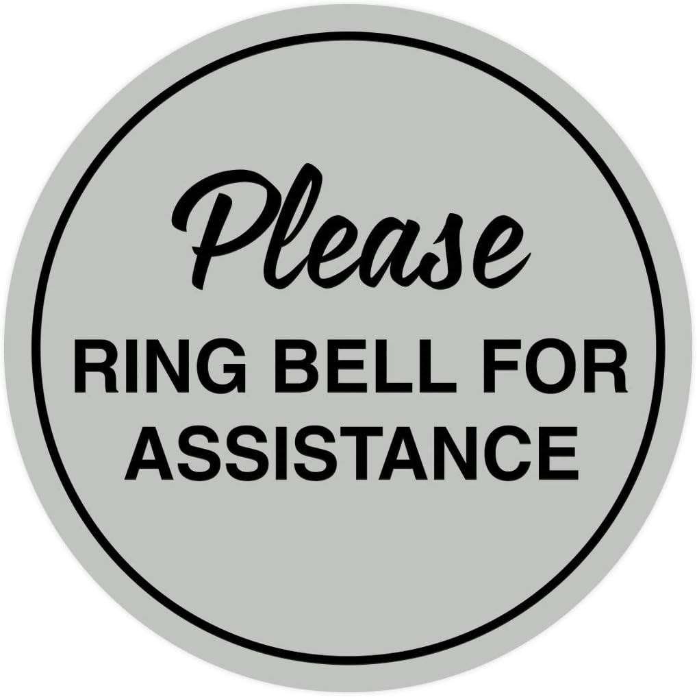 Signs ByLITA Circle Please Ring Bell For Assistance Wall or Door Sign | Easy Installation | Front Desk Reception Sign (Lt Gray) - Large (10 Pack)