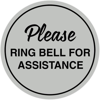 Signs ByLITA Circle Please Ring Bell For Assistance Wall or Door Sign | Easy Installation | Front Desk Reception Sign (Lt Gray) - Medium (5 Pack)