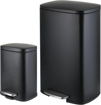 ComfyCorner 13.2+1.3 Gallon Trash Can Combo Set, Stainless Steel Garbage Bin with Pedal, Removable Inner Waste Bucket, Anti-Fingerprint, Soft-Close Locking Lid Dustbin for Kitchen, Bathroom, Office