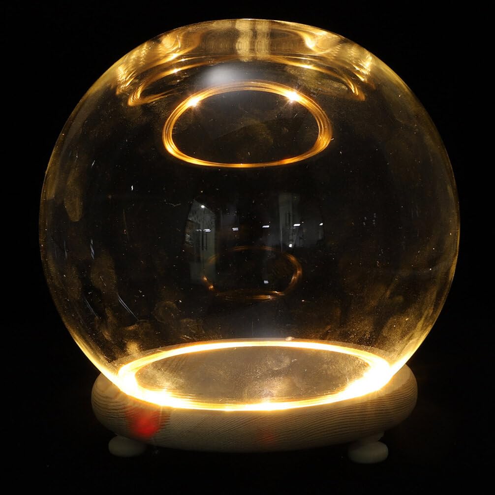 ABOOFAN Clear Glass Cloche Globes Display Dome Bell Jar with Wood Base LED Light 10cm DIY Craft Present Keepsake Globe Display Case Terrarium for Valentines Day Preserved Flower Plant Succulent