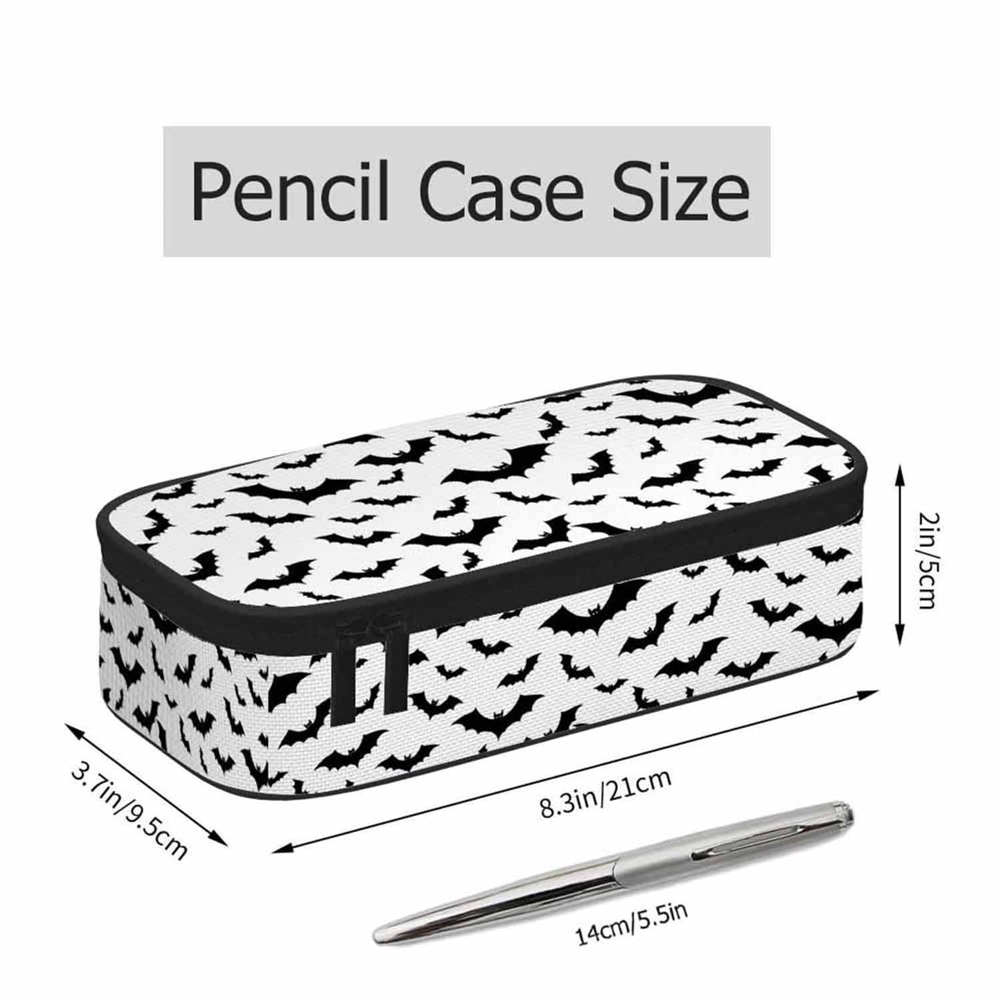 Xuwenz Black White Bats Pencil Case Halloween Bat Large Large Capacity Pen Pouch for School Student Office Adult Girl Boy