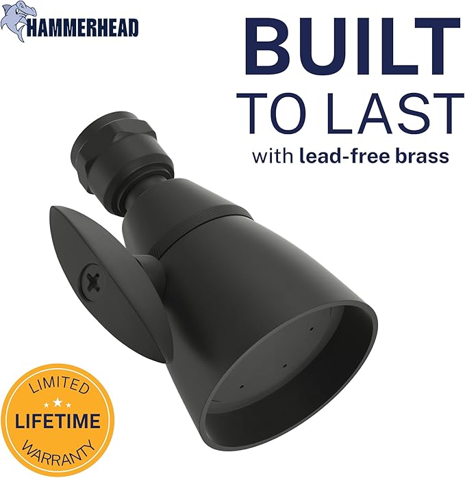 HammerHead Showers® Solid Metal 2 Inch High Pressure Shower Heads - MATTE BLACK – California Compliant 1.75 GPM Low Flow Rate - High Flow Shower Head with ADJUSTABLE SPRAY PATTERN - Fixed Shower Head