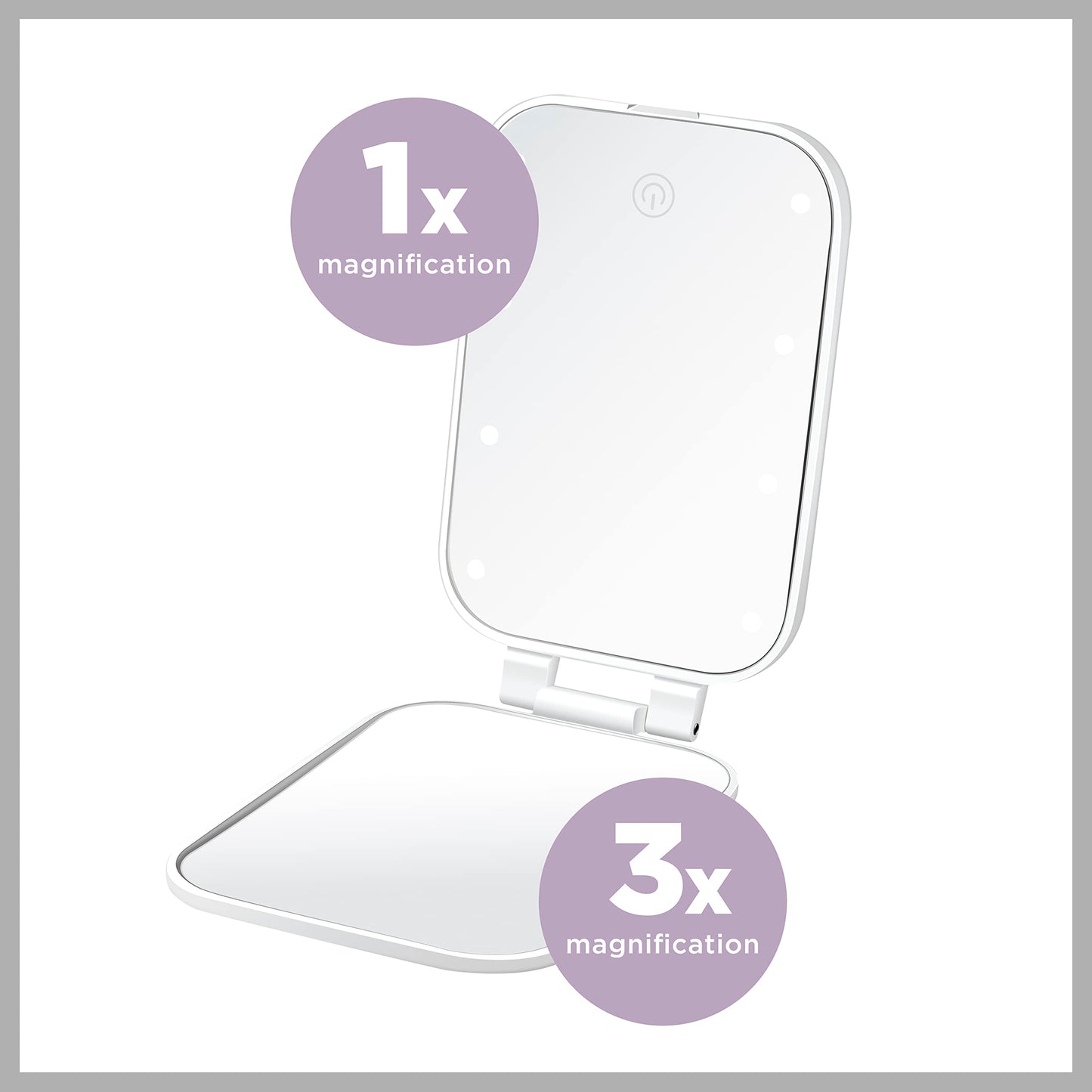 Conair Lighted Makeup Mirror, LED Vanity Mirror, 12X Magnifying Mirror, Compact Travel Mirror with Suction Cup, Battery Operated in White