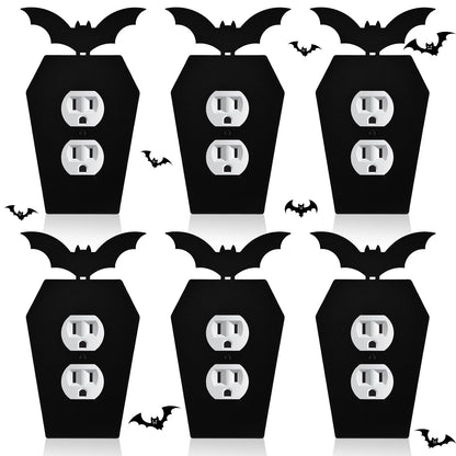 Peryiter 6 Pcs Gothic Coffin Black Outlet Covers Wall Plate Bat Coffin Gothic Room Decor Duplex Plug Socket Light Switch Covers Decorative Goth Decor for Bedroom Home Kitchen(Black,Bat)
