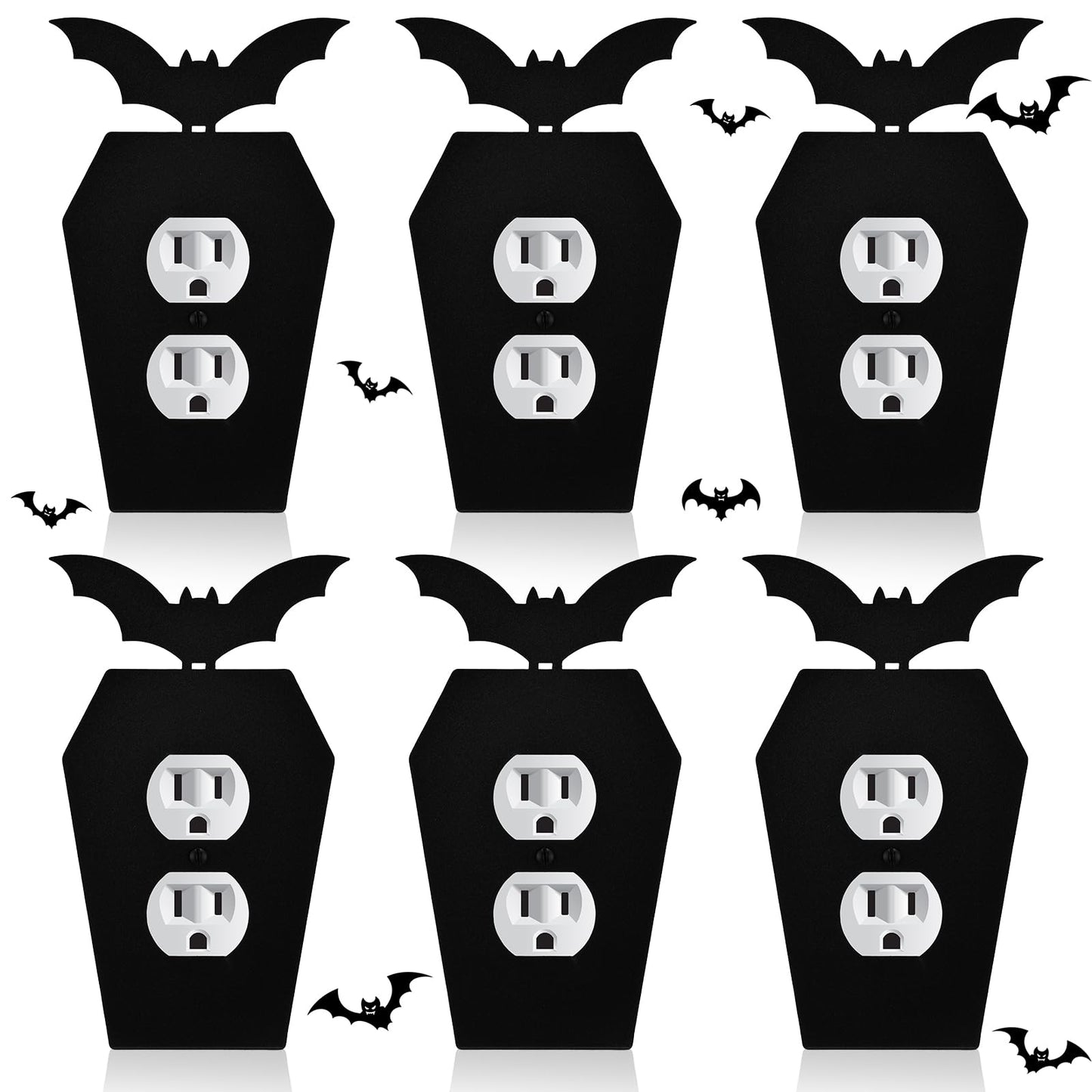 Peryiter 6 Pcs Gothic Coffin Black Outlet Covers Wall Plate Bat Coffin Gothic Room Decor Duplex Plug Socket Light Switch Covers Decorative Goth Decor for Bedroom Home Kitchen(Black,Bat)
