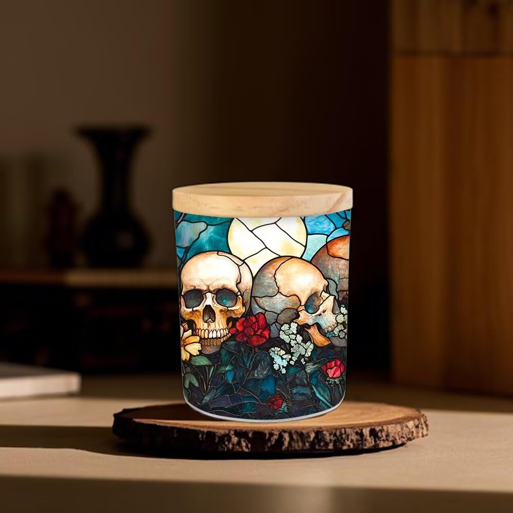 Skull Tealight Candle Holders for Table Centerpiece,Glass Jars Stainless Glass Skull Tea Lights Candle Holder LED Tea Light for Halloween,Home & Party Decor