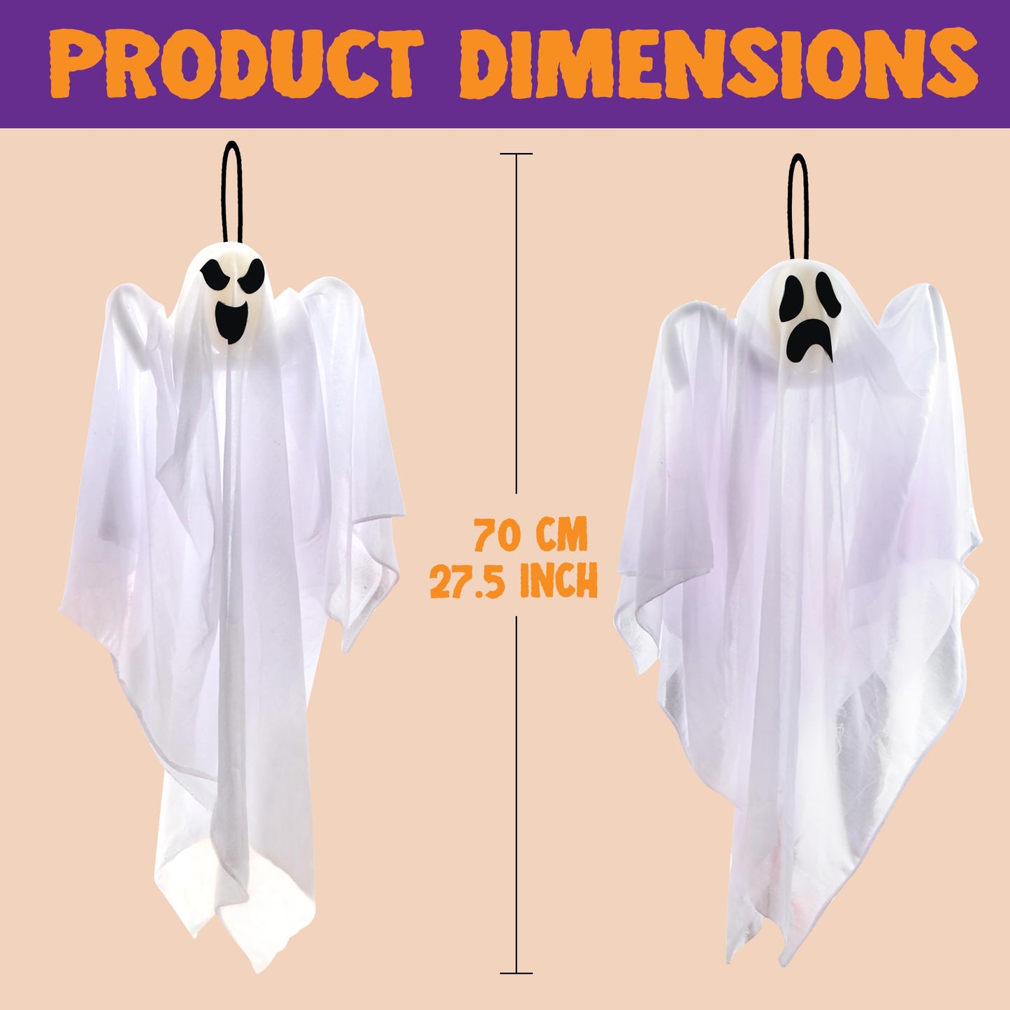 JOYIN 3 PCS Halloween Party Decorations 27.5" Hanging Ghosts, Cute Flying Ghosts for Front Yard Patio Lawn Garden Party Décor and Holiday Decorations