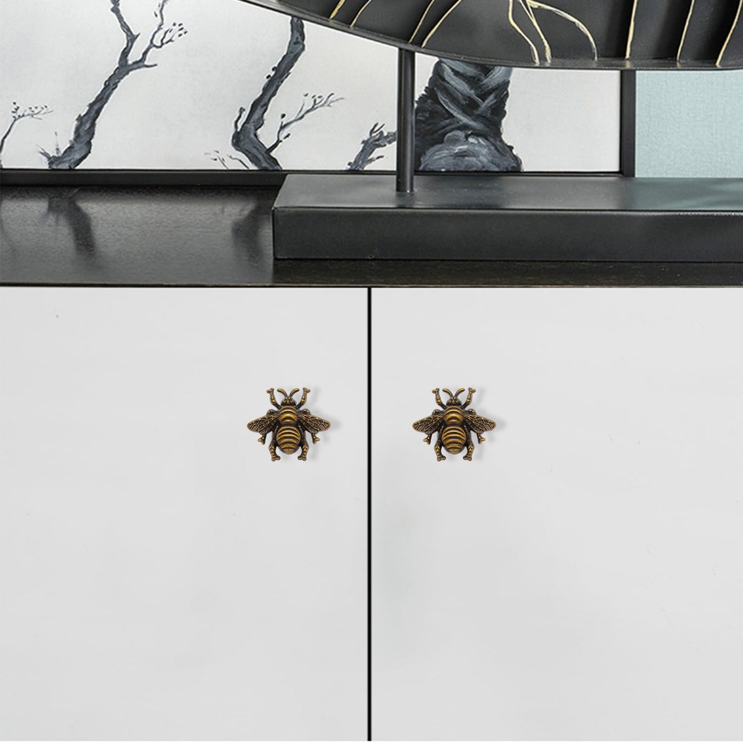 LLDYNW 4pcs Bumble Bee Cabinet Knobs - Insect Drawer Pulls - Animal Single Hole Handles for Dresser & Antique Dresser Bathroom Cabinets (Bronze)