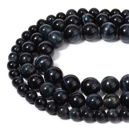 45pcs 8mm Natural Blue Black Tiger Eye Gemstone Beads Energy Healing Crystal Round Loose Stone Beads for Jewelry Making, DIY Bracelets Necklaces