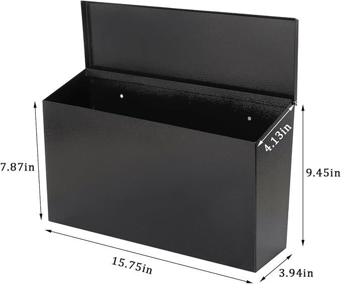 Wall-Mount Mailbox for Outside,Large Capacity Mail Box Waterproof and Rust-Resistant, Galvanized Steel Metal Post Box, Mailboxes for House, 15.7"x9.9"x4.9" Black