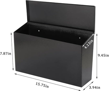 Wall-Mount Mailbox for Outside,Large Capacity Mail Box Waterproof and Rust-Resistant, Galvanized Steel Metal Post Box, Mailboxes for House, 15.7"x9.9"x4.9" Black