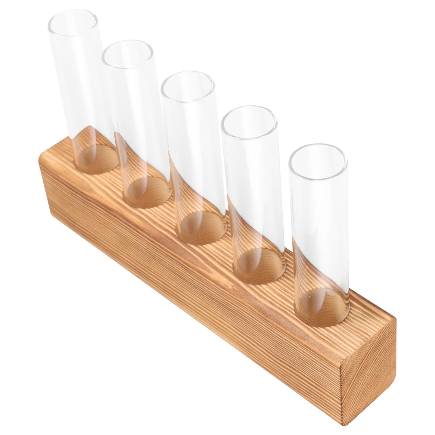 Luxshiny Hydroponic Indoor Plant Terrarium Vase with 5-Hole Glass Container and Wooden Stand, Desktop Home Vase Decor for Tabletop Gardening and Indoor Plant Propagation