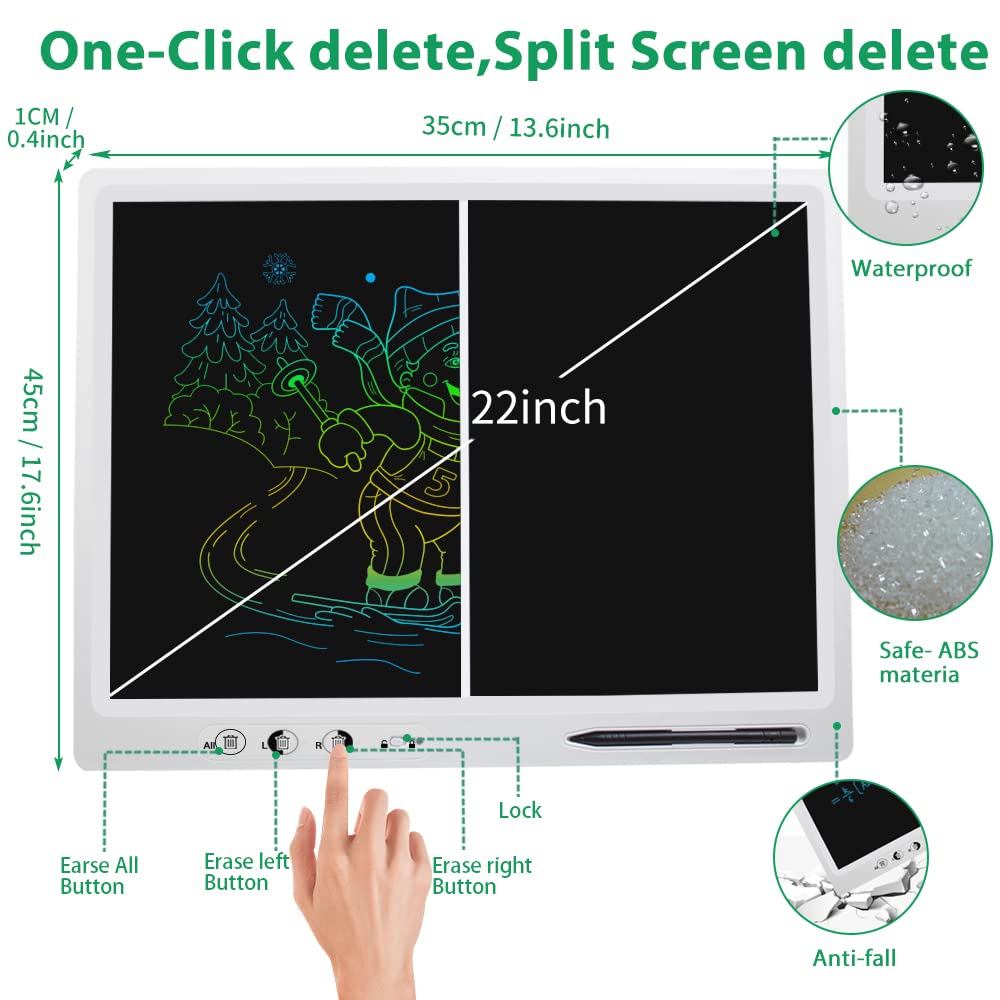 LCD Writing Tablet for Kids,22 Inches Colorful Screen Drawing Tabelt, Remote Split Screen Control Erasable Function,Educational and Learning Autism Toys 3-12 Year Christmas Gifts for Grandkids