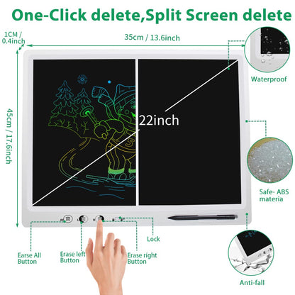 LCD Writing Tablet for Kids,22 Inches Colorful Screen Drawing Tabelt, Remote Split Screen Control Erasable Function,Educational and Learning Autism Toys 3-12 Year Christmas Gifts for Grandkids