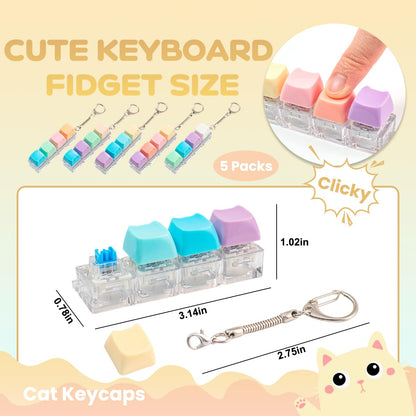 5Pcs Keyboard Fidget Toy, Loud Fidget Keyboard Keychain 4-in-1 Keyboard Clicker Fidget Toy Stress Relief, Cute Button Clicker Fidget Sensory Fun Toys for Anxiety Decompression (Cat)