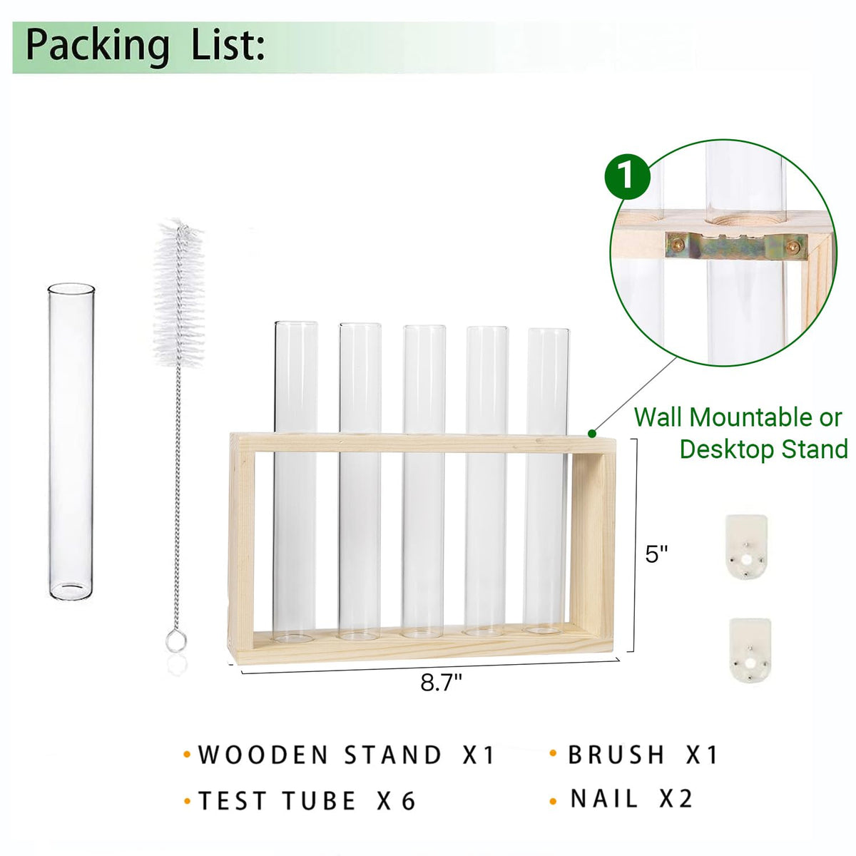 Propagation Station, Plants Terrarium, Plants Lover Gifts for Women,Plant Cutting Holder Home décor,Gifts for Women,House Warming New Home-5 Tubes-Beige