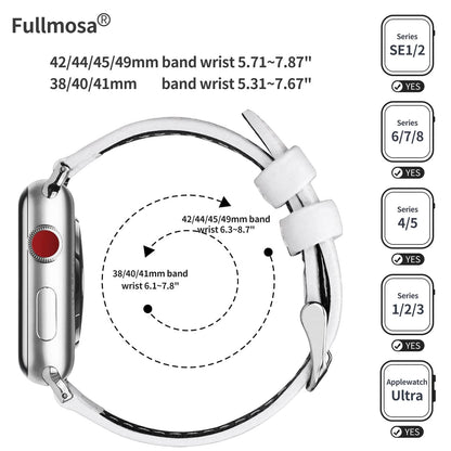 Fullmosa Compatible with Apple Watch Band Leather 49mm 46mm 45mm 44mm 42mm 41mm 40mm 38mm for iWatch Series 11/10/9/8/7/6/5/4/3/2/1, Ultra3/2/1, SE3/2/1, White + silver buckle