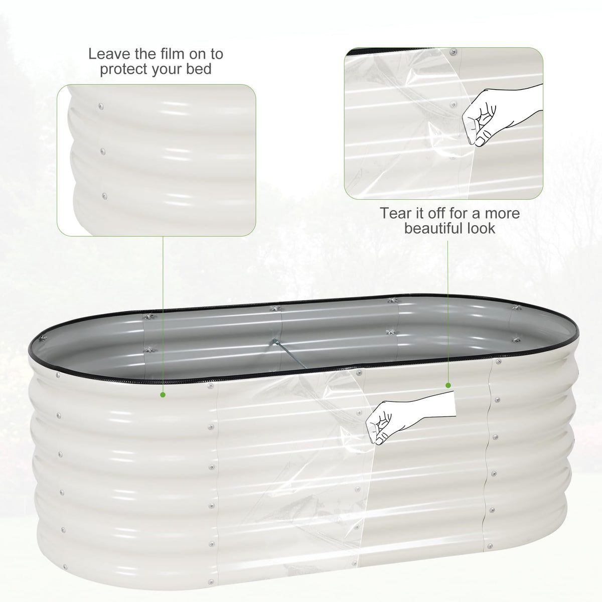 Permade Galvanized Raised Garden Bed - 4x2x1.4FT Metal Planter Boxes Outdoor | Oval Steel Raised Bed Kit for Gardening with Protective Tape, Gloves for Vegetables, Flower, Herb (White)