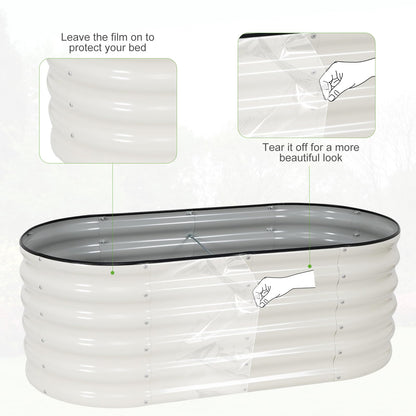 Permade Galvanized Raised Garden Bed - 4x2x1.4FT Metal Planter Boxes Outdoor | Oval Steel Raised Bed Kit for Gardening with Protective Tape, Gloves for Vegetables, Flower, Herb (White)