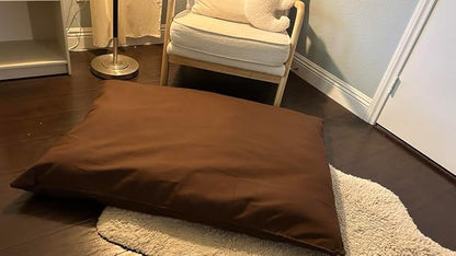 Natural Cotton Canvas Dog Bed – Raw Cotton Filled Pet Cushion Insert, Breathable Eco-Friendly Dog Mattress, Durable Washable Cover with Zipper (Dark Brown, X Large 53"x36"x5")