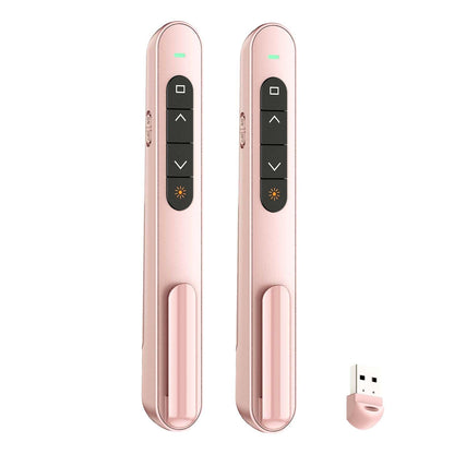 QUI 2 Pack Presentation Clicker, Hyperlink Volume Control Wireless Presenter, RF 2.4GHz USB Presentation Remote Control,PowerPoint Clicker Slide Advancer for Computer, Laptop, Mac (USB, Pink)