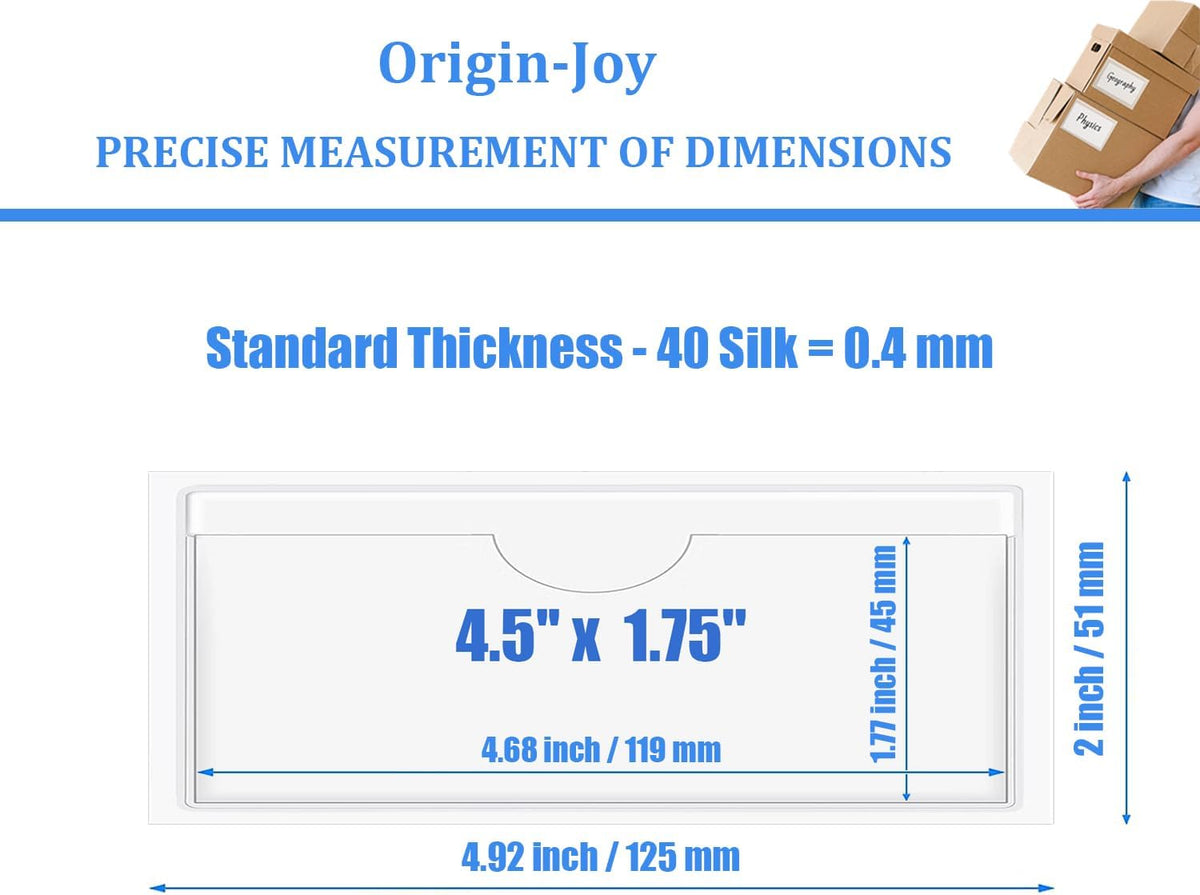 Origin-Joy 25 PCS Self-Adhesive Index Label Pockets, Clear Plastic Peel & Stick Card Holders with Top Open for Loading (4.5 x 1.75 inch)