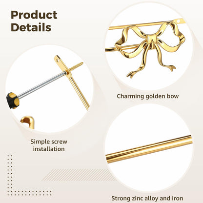 2PCS Metal Bow Curtain Holdbacks Gold Wall Mounted Curtain Hold Backs, 7.5 x 3.6 x 2.5 in Heavy Duty Zinc Alloy Wall Mounted Hooks, Decorative Tiebacks, Multipurpose Hangers for Living Room Bedroom