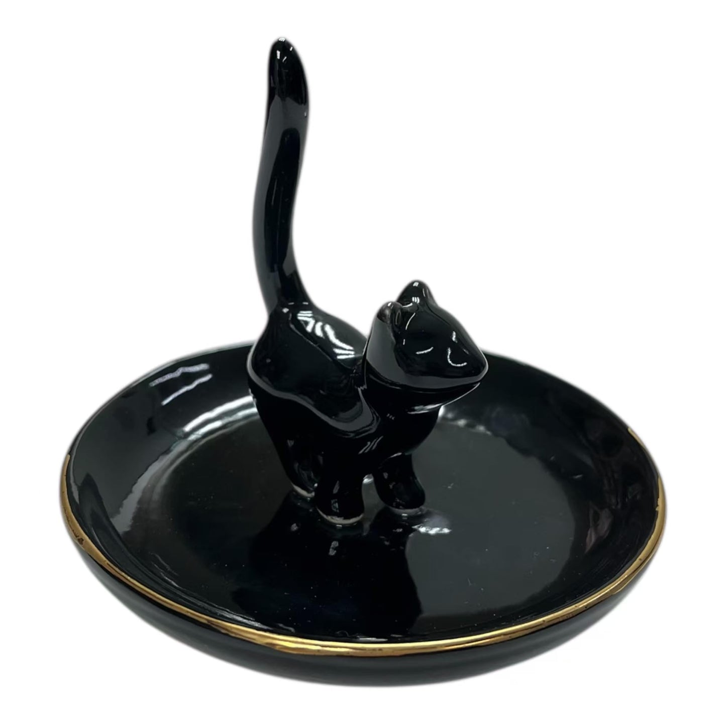 ROSA&ROSE Cat Ring Holder Trinket Tray Ceramic Jewelry Dish Porcelain Ring Organizer–Gift for Women,Girlfriend,Wife,Birthday or Anniversary (Black)