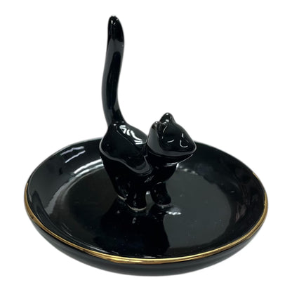 ROSA&ROSE Cat Ring Holder Trinket Tray Ceramic Jewelry Dish Porcelain Ring Organizer–Gift for Women,Girlfriend,Wife,Birthday or Anniversary (Black)