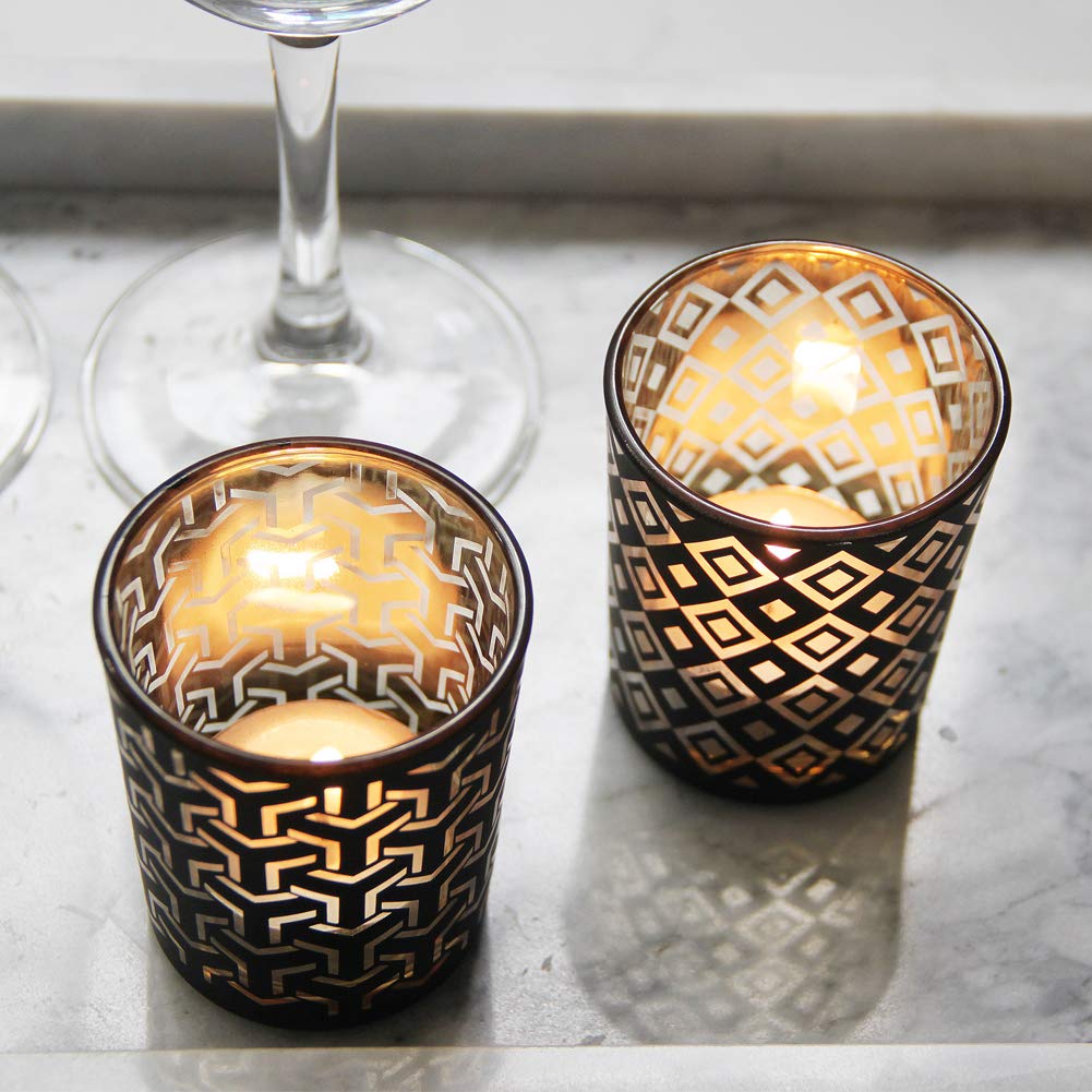 SHMILMH Black Gold Glass Votive Candle Holders Set of 12