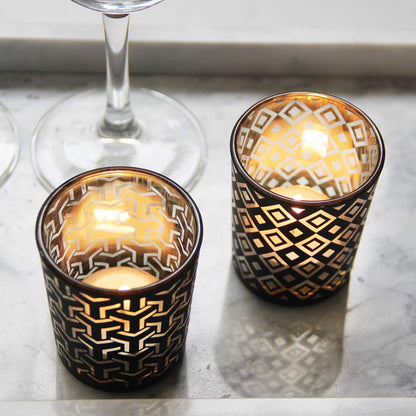 SHMILMH Black Gold Glass Votive Candle Holders Set of 12