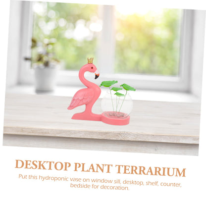 UKCOCO Flamingo Hydroponic Glass Vase Decorative Desktop Plant Terrarium for Air Plants Pothos Vine Shelf Centerpiece Home Office Living Decor