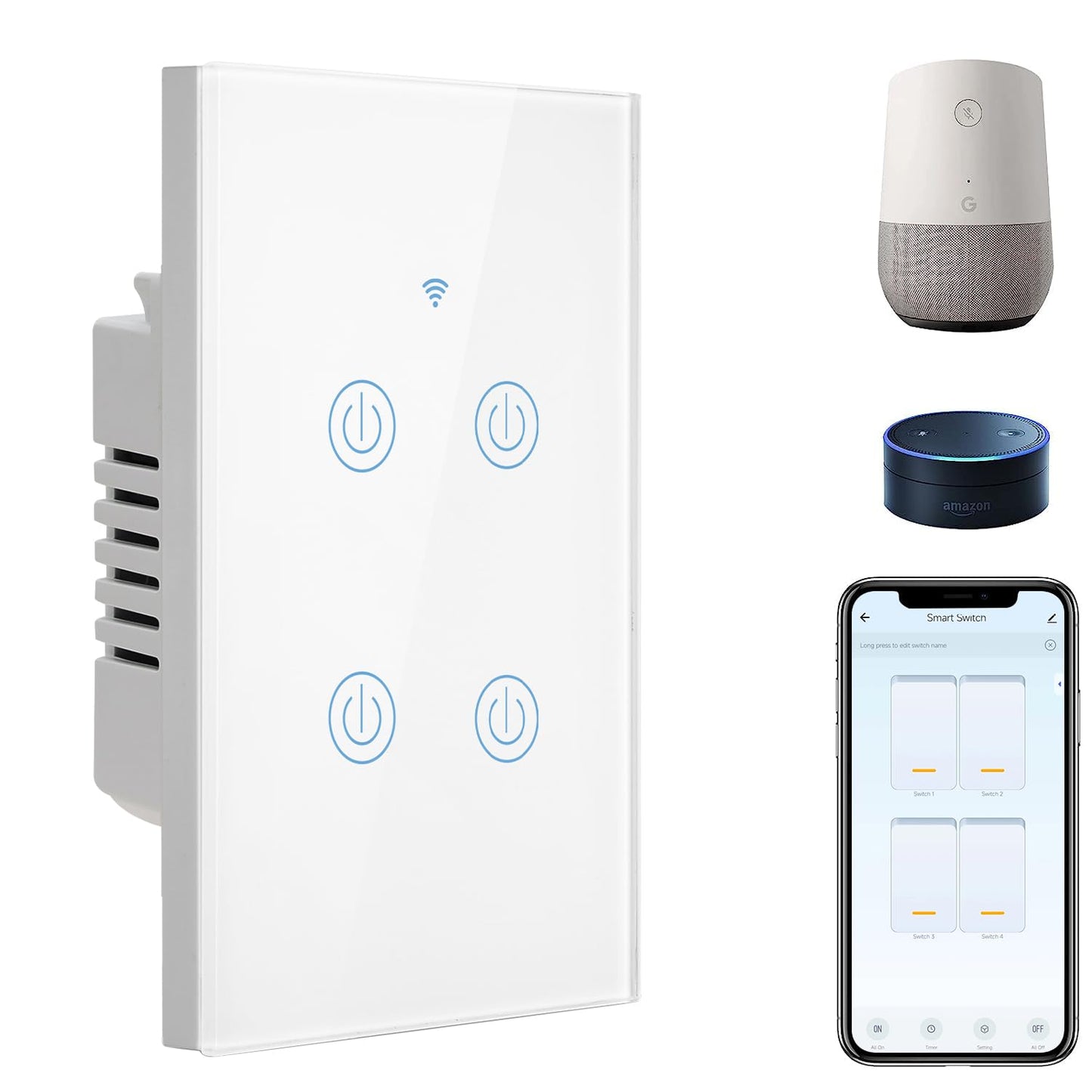BSEED Smart Light Switch,1 Gang WiFi Touch Switch with Smart Life APP Control and Timing Function,Black Single Pole Switches Work with Amazon Alexa,Google Assistant -(3 Way) Multi-Control Association