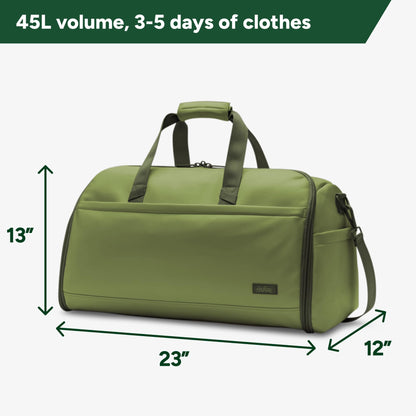 Halfday Convertible 2-in-1 Vegan Leather Premium Garment Duffel Weekender Bag 45L (Carry-on, Wrinkle-Free Travel, Hanging Suit Compartment, Shoe Pockets, Trolley Sleeve), Leaf