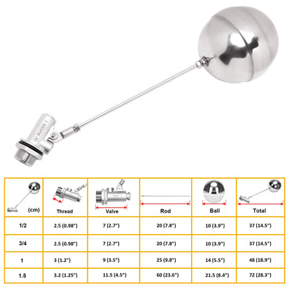 DERPIPE Stainless Steel Float Ball Valves - 3/4" NPT Male Thread Flow Control Float Sensor Valve Automatic Water Level Control Float For Tank Pond Water Tower