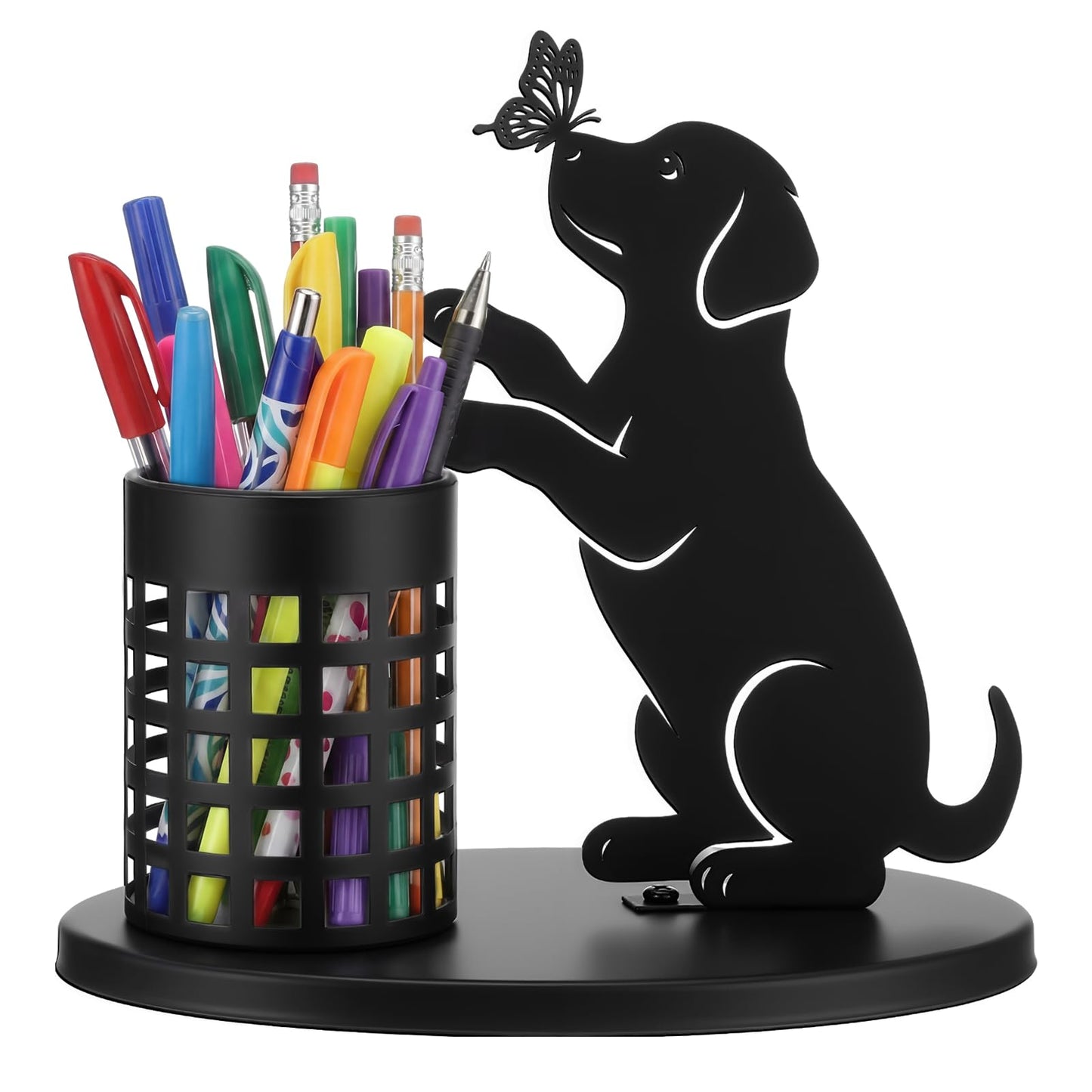 Tandefio Dog Pen Holder for Desk Cute Black Puppy Pencil Holder Metal Desk Accessories Organizer Makeup Brush Pen Cup for Back to School Stationery Office Home Decor Table Centerpiece Lover Gift Women