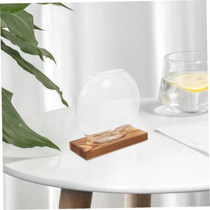 TOYANDONA 2pcs Hydroponic Glass Vases with Wooden Base, Small Plant Terrarium Pots for Indoor Propagation, Desktop Water Vase for Home Office Balcony