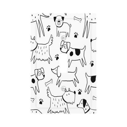 Dog Puppy Animal Black White 1 Gang Light Switch Plate Cartoon Pets Decorative Single Toggle Wall Plate Cover Electrical Switchplate Faceplate for Kawaii Pet Puppy Bathroom Bedroom Room Decorate