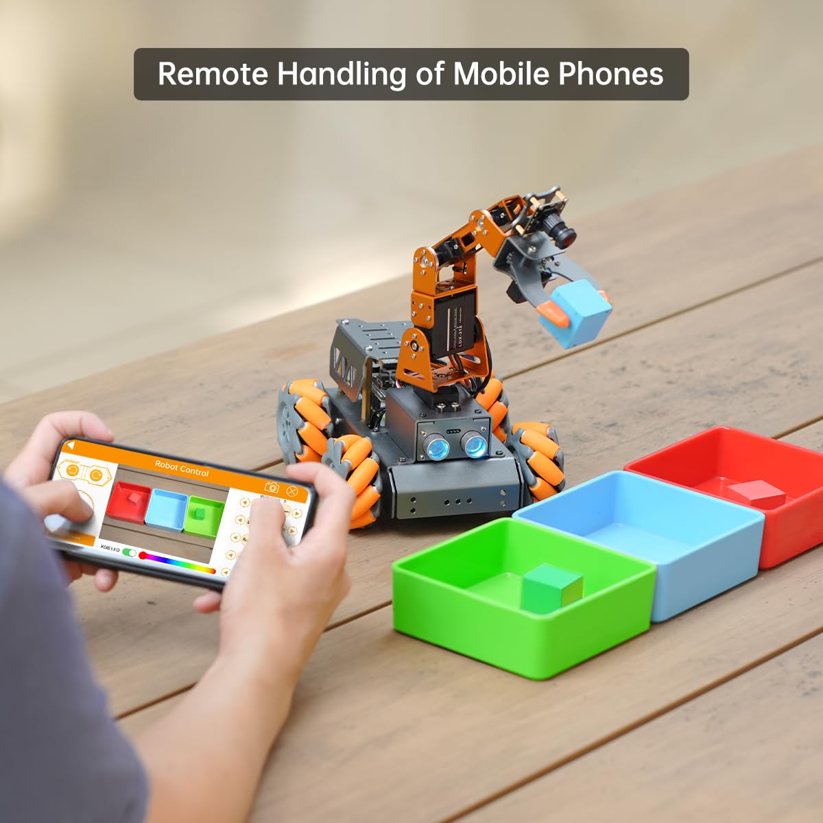 HIWONDER 5DOF AI Vision Robotic Arm Powered by Raspberry Pi Smart Robotic Arm Mecanum Wheel Chassis Robot Car Kit DIY Robot for Beginners, Without RPi