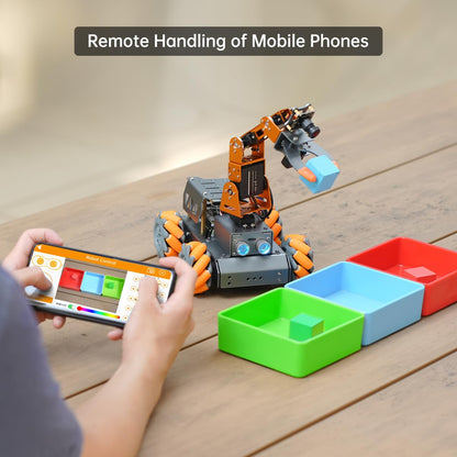 HIWONDER 5DOF AI Vision Robotic Arm Powered by Raspberry Pi Smart Robotic Arm Mecanum Wheel Chassis Robot Car Kit DIY Robot for Beginners, with RPi5 4GB