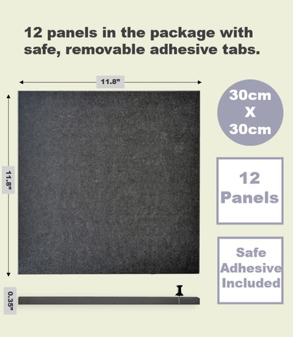Office Cork Board Alternative | Gray Felt Tiles (12-Pack) | Felt Bulletin Board for Home | Wall Organizer for Office | Large Cork Boards | Pin Board Display | Dart Board Wall Protectors | Gray Black