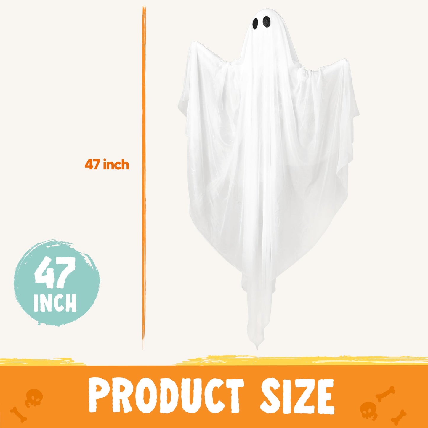 JOYIN Halloween Hanging Light up Ghost, 47" White Ghosts with Cold White LED Light and Timer Halloween Hanging Decoration Waterproof for Front Yard Patio LawnGarden Party Decor Indoor Outdoor