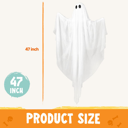 JOYIN Halloween Hanging Light up Ghost, 47" White Ghosts with Cold White LED Light and Timer Halloween Hanging Decoration Waterproof for Front Yard Patio LawnGarden Party Decor Indoor Outdoor